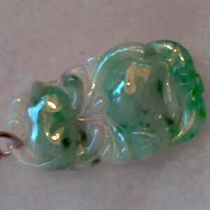 vintage 925 sterling silver jadeite jade pendant & sp chain 18" 6.6g